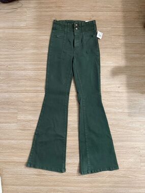 Free People Forest Green High-Rise Flare Pants